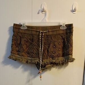 Olive Lace Trim Shorts